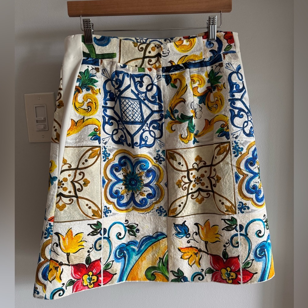 Dolce & Gabbana Majolica Lemon Mediterranean Tile Print Silk Skirt ALTERED SzMED - Picture 6 of 16